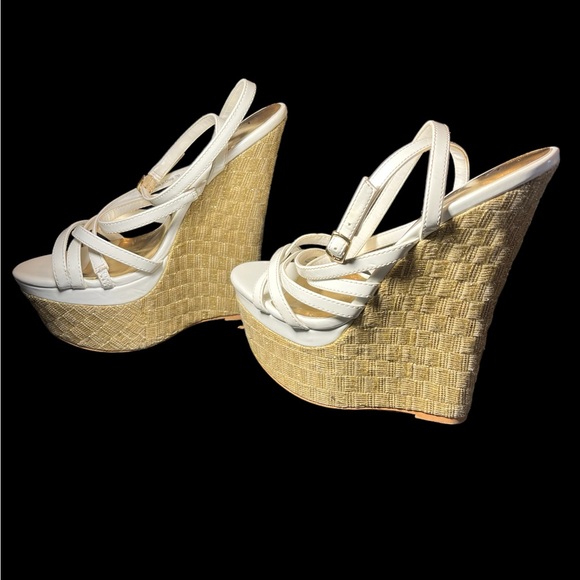 Bebe White & Tan Wedge Sandals - Picture 3 of 5